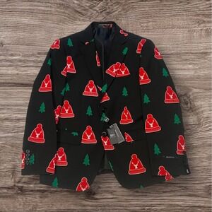 New Braveman Mens 38S Classic Fit Christmas Plaid 3 Piece Suit Pants Tie 32x32‎